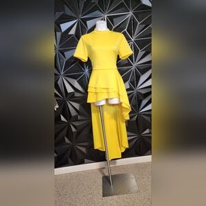 Elegant Yellow Asymmetrical Peplum Top